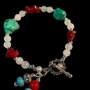 ✔️✔️Genuine Turquoise , White Jade and Bamboo Coral Bracelet